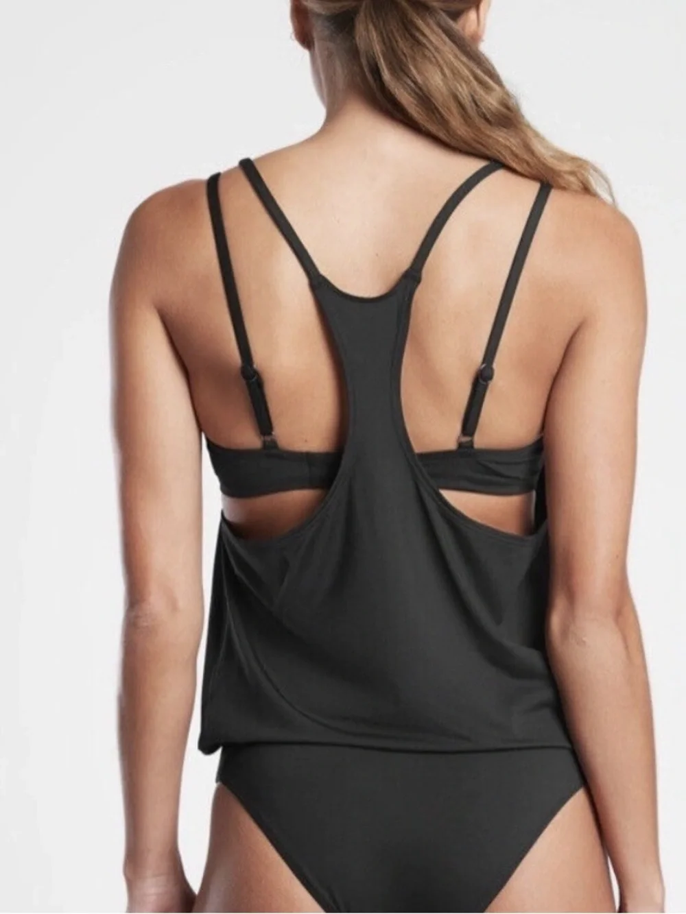 Athleta Seascape Blousy Tankini Swim Top Womens 38B/C Black NWT Underwire